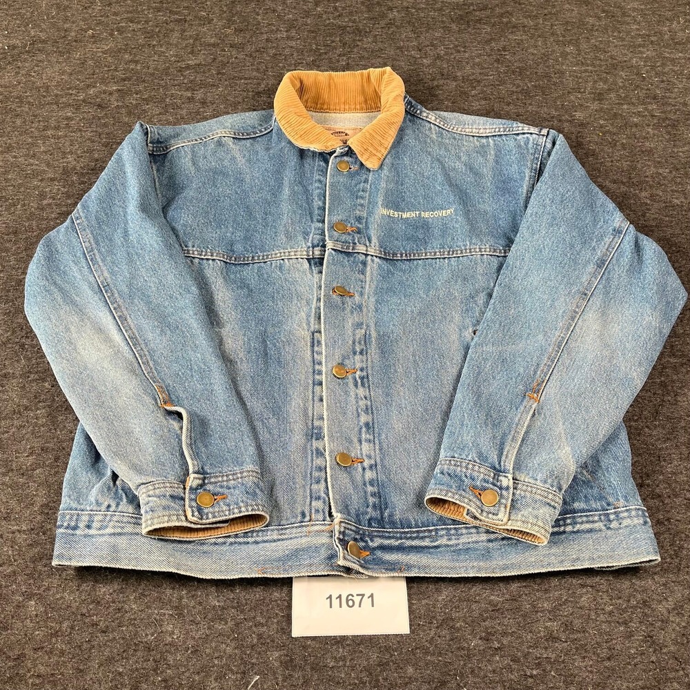 Vintage Sportsmaster Denim Trucker Jacket Mens L Light Wash Corduroy USA Made
